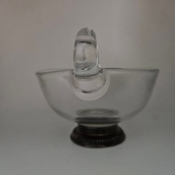 Vintage Glass Gravy Boat w/ Sterling Silver Weighted Base Handle Spout Sauce - Picture 2 of 6